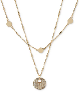 Dkny Gold-Tone Pave Disc Layered Pendant Necklace, 16" + 3" extender