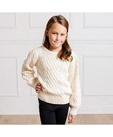 Hope & Henry Girls Long Sleeve Cable Knit Fisherman Sweater