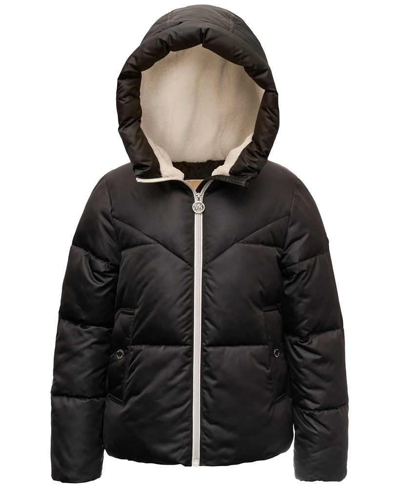 Michael Kors Big Girls Fleece-Lined Full-Zip Satin Puffer Jacket