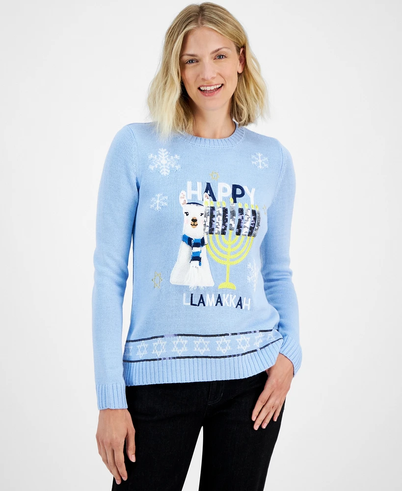 Holiday Lane Women's Happy Llamakah Sweater, Created for Macy's