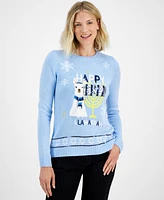 Holiday Lane Women's Happy Llamakah Sweater, Created for Macy's