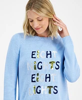 Holiday Lane Women's Eight Lights Crewneck Sweater, Created for Macy's