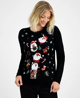 Holiday Lane Women's Santa Surprise Sequined Sweater, Created for Macy's