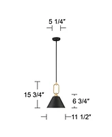 Stiffel Meyer Black Warm Gold Mini Pendant Light 11 1/2" Wide Modern White Inner Cone Shade Fixture for Dining Room House Home Foyer Kitchen Entryway