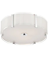 Possini Euro Design Flair Modern Ceiling Light Flush-Mount Fixture 16 3/4" Wide Chrome 3-Light White Glass Scalloped Edge Drum Shade for Bedroom Kitch