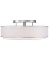 Possini Euro Design Double Organza Modern Ceiling Light Flush-Mount Fixture 20" Wide Chrome 3-Light Sheer Off White Drum Shades for Bedroom Kitchen Li