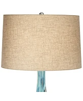 Kenya Modern Table Lamp 29 1/2" Tall Blue Green Reactive Glaze Ceramic Beige Linen Tapered Drum Shade for Bedroom Living Room House Home Bedside Night