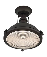 Possini Euro Design Verndale Industrial Close To Ceiling Light Semi-Flush Mount Fixture Bronze Dome 11 3/4" Wide Clear Ribbed Glass for House Bedroom