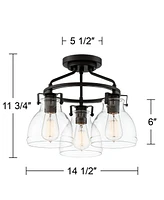 Possini Euro Design Bellis Industrial Rustic Farmhouse Ceiling Light Semi Flush-Mount Fixture 14 1/2" Wide Bronze 3