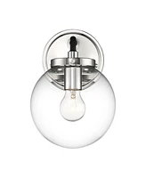 Possini Euro Design Fairling Mid Century Modern Wall Light Sconce Polished Nickel Hardwired 7 1/2" Wide Fixture Clear Glass Globe Shade Bedroom Bathro