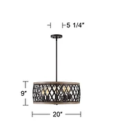 Franklin Iron Works Aruba Woodgrain Bronze Pendant Chandelier Lighting 20" Wide Modern Industrial Drum 5-Light Fixture for Dining Room Living House Ho
