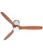 52" Windspun Modern Hugger Indoor Ceiling Fan with Led Light Remote Control Brushed Nickel Carved Wood Blade Low Profile Dimmable for Living Room Kitc