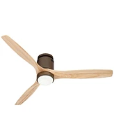 Casa Vieja 52" Windspun Rustic Farmhouse 3 Blade Hugger Indoor Ceiling Fan with Dimmable Led Light Remote Control Oil Rubbed Bronze Natural Solid Wood