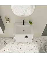 Wall-Mounted Vanity | Dual-Door with 3D Wave | Ceramic Sink | Soft-Close | Metallic