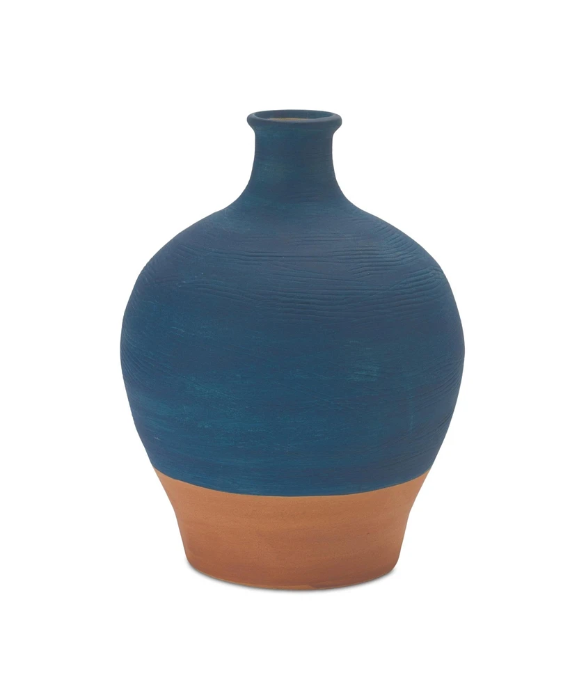 Slickblue Ceramic Vase With Terra Cotta Accent 8.5"h