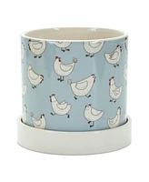 Slickblue Chicken Pattern Planter With Plate (Set of 2)