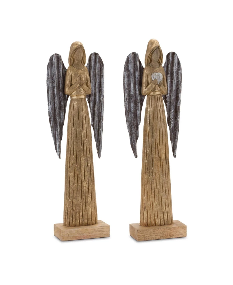 Slickblue Carved Wood Angel Statue (Set of 2)