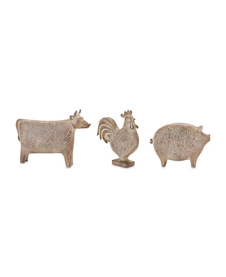 Slickblue Set of 3 Floral Etched Farm Animal Figurines for Charming Decor