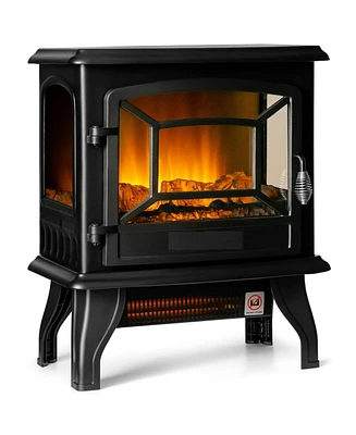 Slickblue Freestanding Fireplace Heater with Realistic Dancing Flame Effect-Black