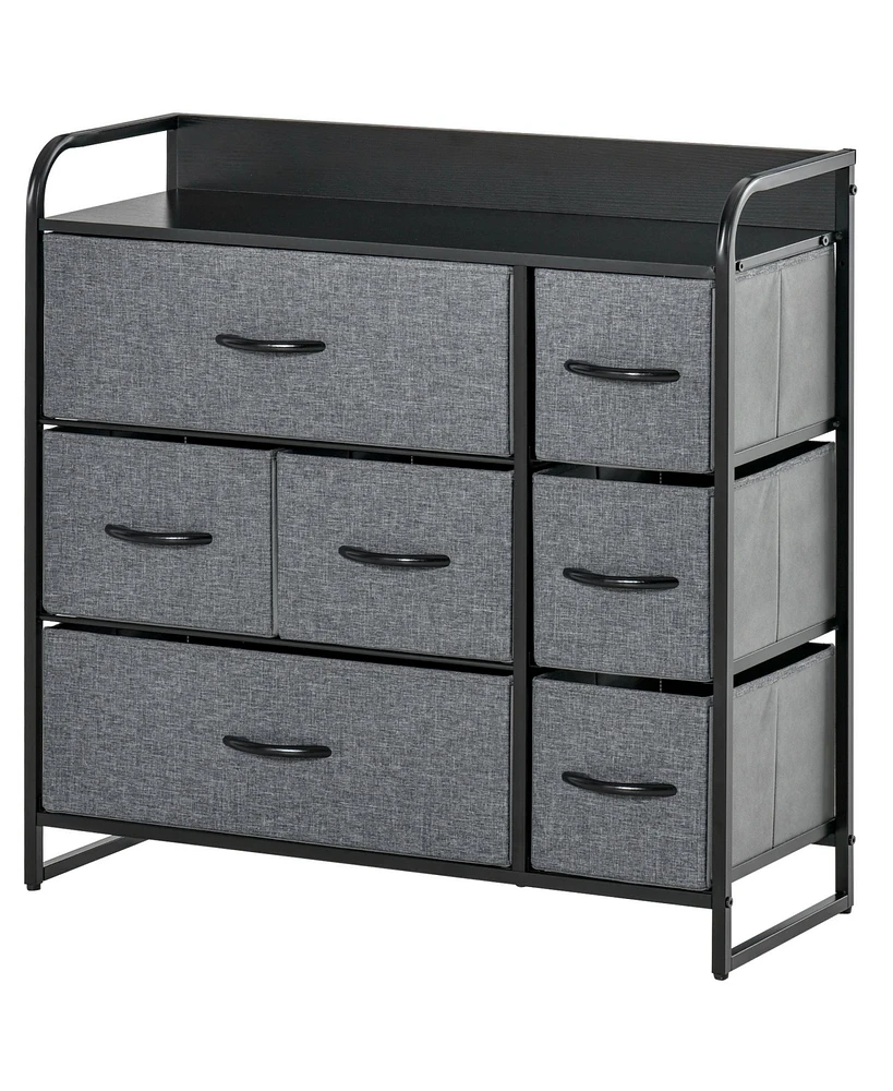 Homcom 7 Drawer Dresser Organizer, Fabric dresser tower for Bedroom, Hallway Grey