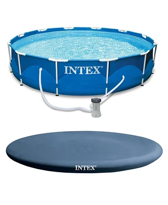 Intex 12' x 30" Metal Frame Round Swimming Pool w/ Filter Pump & 13' Pool Cover