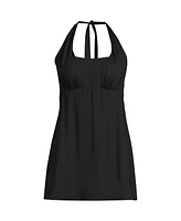 Lands' End Women's Long Torso Square Neck Halter Swim Dress One Piece Swimsuit