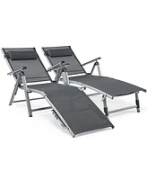 Gymax 2PCS Patio Lounge Chair Rustproof Aluminum Folding Chaise w/ Adjustable Backrest & Footrest