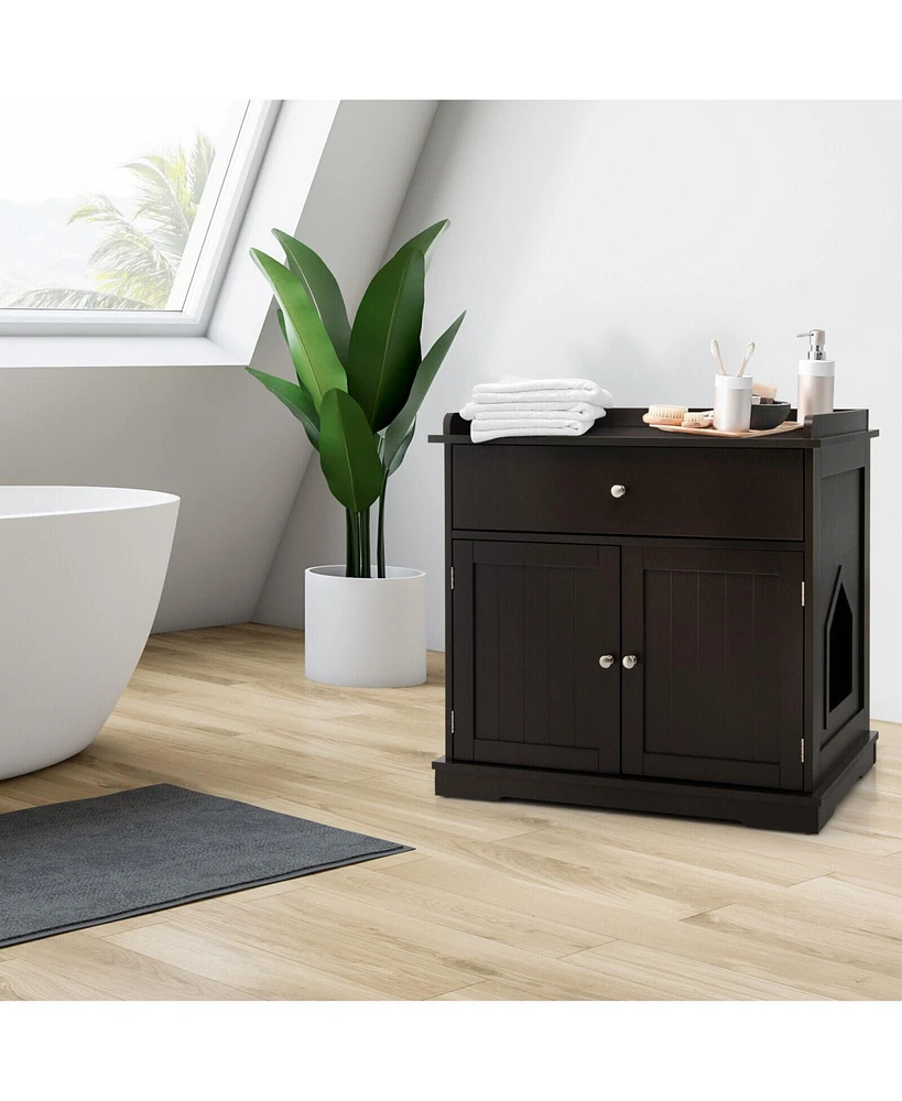 Slickblue Wooden Cat Litter Box Enclosure with Drawer Side Table Furniture