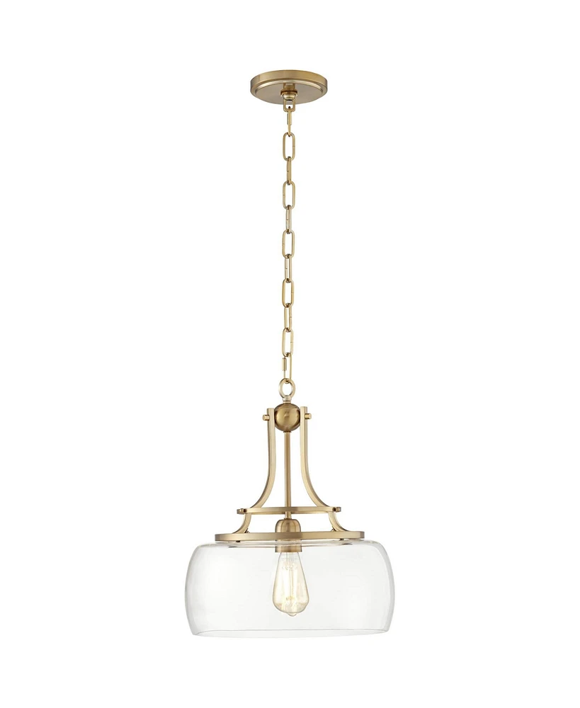 Franklin Iron Works Charleston Brass Hanging Pendant Lighting 13 1/2" Wide Modern Industrial Led Clear Glass Shade Fixture for Dining Room Living Hous
