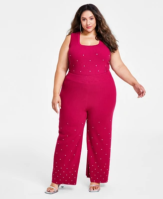 Nina Parker Trendy Plus Embellished Rib-Knit Pants