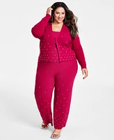 Nina Parker Trendy Plus Embellished Rib-Knit Pants