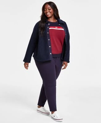 Tommy Hilfiger Plus Size Sherpa Jacket Colorblocked Short Sleeve Sweater Ponte Straight Leg Pants