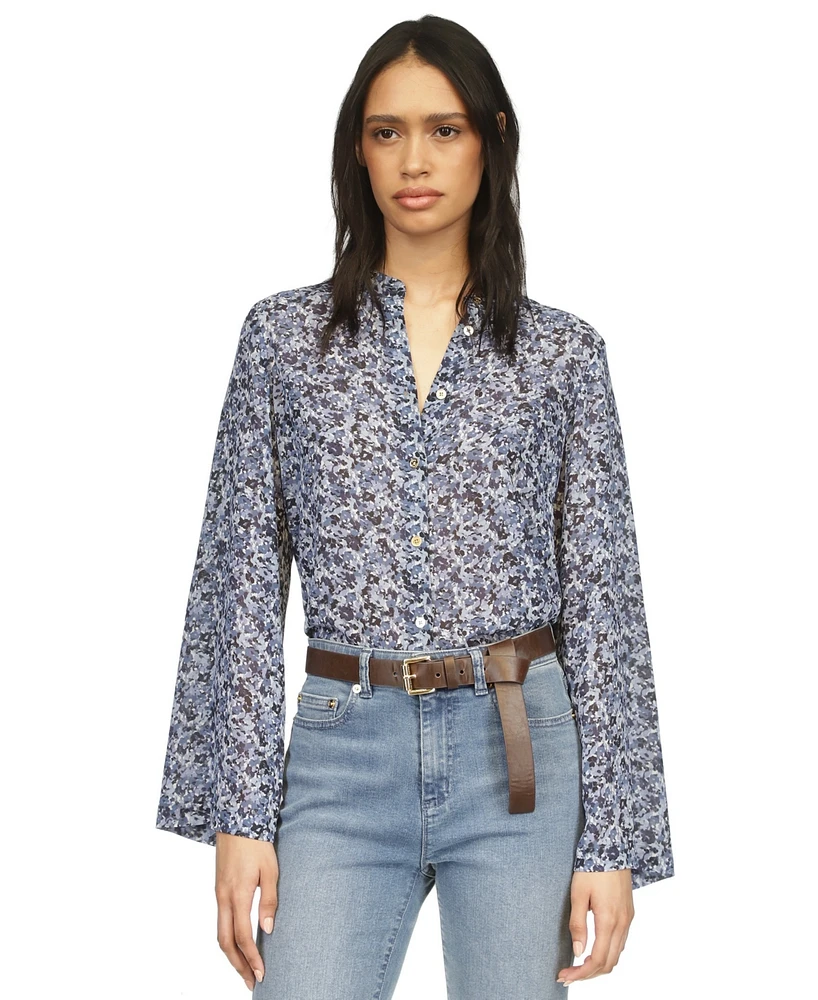 Michael Kors Women's Floral-Print Button-Front Flare-Sleeve Top