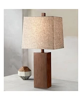 360 Lighting Darryl Modern Accent Table Lamp 23" High Faux Wood Rectangular Block Textured Brown Tan Fabric Shade for Bedroom Living Room House Home B