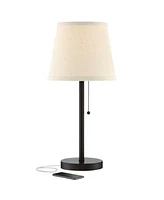 360 Lighting Flesner Modern Desk Table Lamp with Hotel Style Usb and Ac Power Outlet in Base 20" High Bronze Metal Oatmeal Drum Shade for Living Room