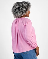 Style & Co Plus Mesh-Trim Raglan-Sleeve Blouse, Created for Macy's