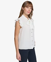 Tommy Hilfiger Women's Flutter-Sleeve Tie-Neck Blouse