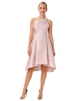 Adrianna Papell Beaded-Neck Mikado Dress