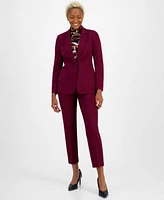 Bar Iii Womens Compression One Button Long Sleeve Blazer Printed Mock Neck Long Sleeve Mesh Top Mid Rise Straight Leg Pants Created For Macys