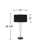 Vienna Full Spectrum Belle Modern Table Lamp 33 1/4" Tall Clear Crystal Glass Tapered Column Gold Accents Black Drum Decor Shade for Bedroom Living Ro