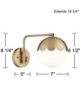 Kelowna Modern Indoor Swing Arm Wall Lamp Antique Brass Metal Plug-In Light Fixture Dimmable Globe Glass Shade for Bedroom Bedside House Reading Livin