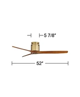 52" Windspun Modern Indoor Ceiling Fan 3 Blade Remote Control Brass Finish Motor Walnut Finish Wood Blades Bedroom Living Room Kitchen Hugger Dc Motor