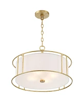 Kahna Painted Gold Pendant Chandelier 20" Wide Modern Metal Cage Frosted Tempered Round Glass Shade 4-Light Fixture for Dining Room House Foyer Kitche