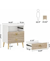 Tribesigns 3-Drawer Nightstand Set of 2, Luxury Bedside Table End with Storage Drawers and Golden Legs, Modern for Bedroom