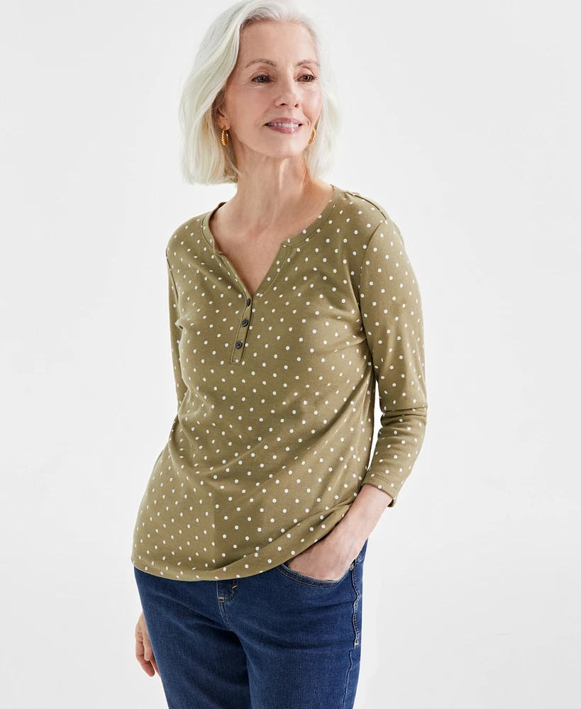 Style & Co Women's Printed 3/4 Henley Tee, Created for Macy's