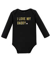 Hudson Baby Baby Girls Hudson Cotton Long-Sleeve Bodysuits, Daddys Princess 3-Pack, Preemie
