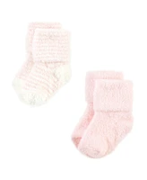 Hudson Baby Girls Cozy Chenille Newborn and Terry Socks