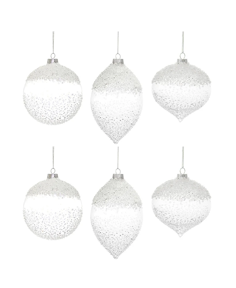 Slickblue White Beaded Glass Ornament (Set of 6)