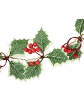 Northlight Battery Operated Holly and Berry Christmas Garland - 3.25 Inches