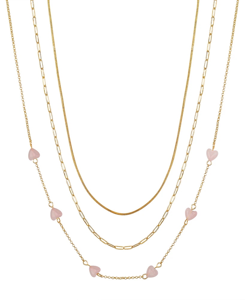 Unwritten Rose Quartz Hearts Paperclip Layered Necklace Set